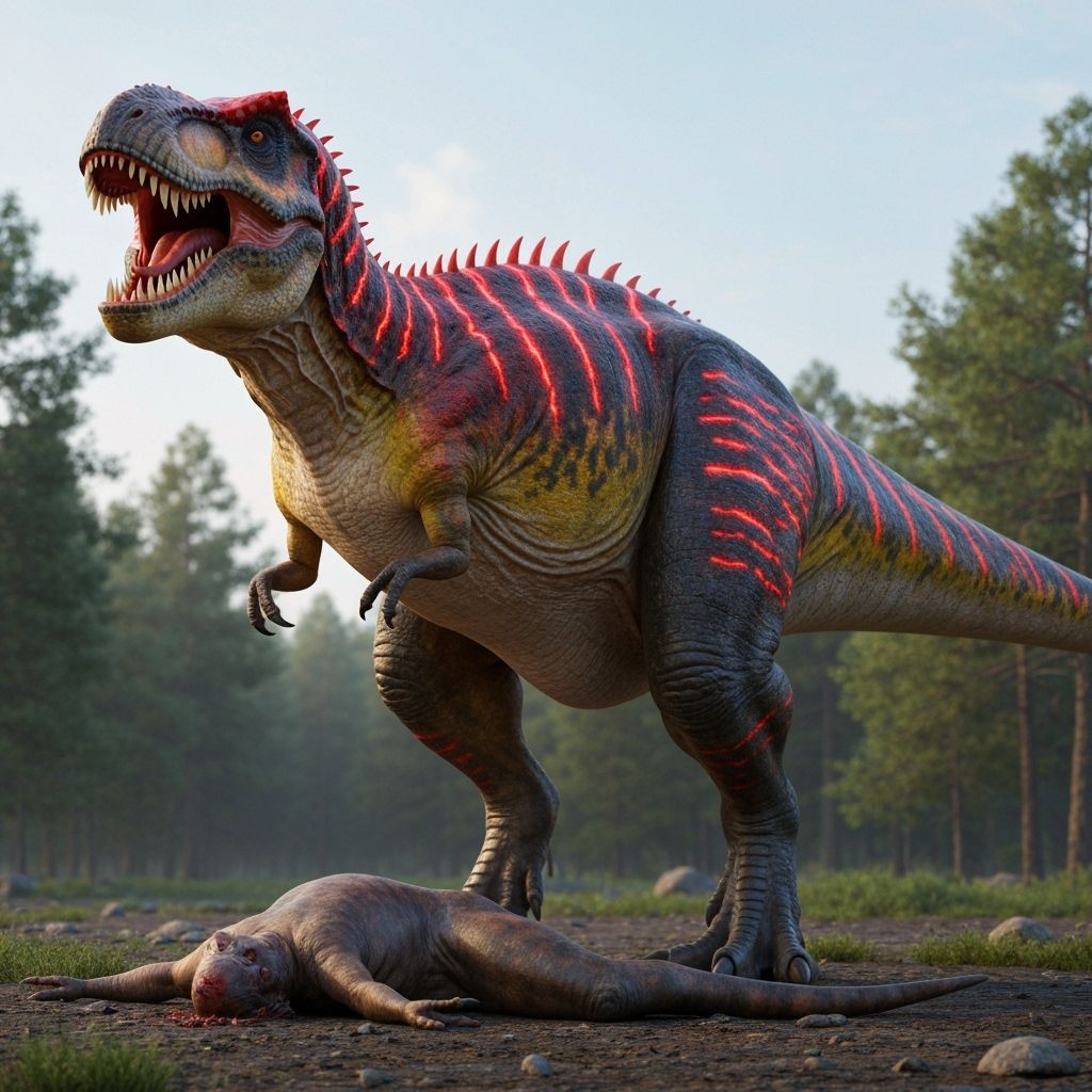 Giant Bioluminescent T-Rex in Hyper-Realistic 3D Rendering