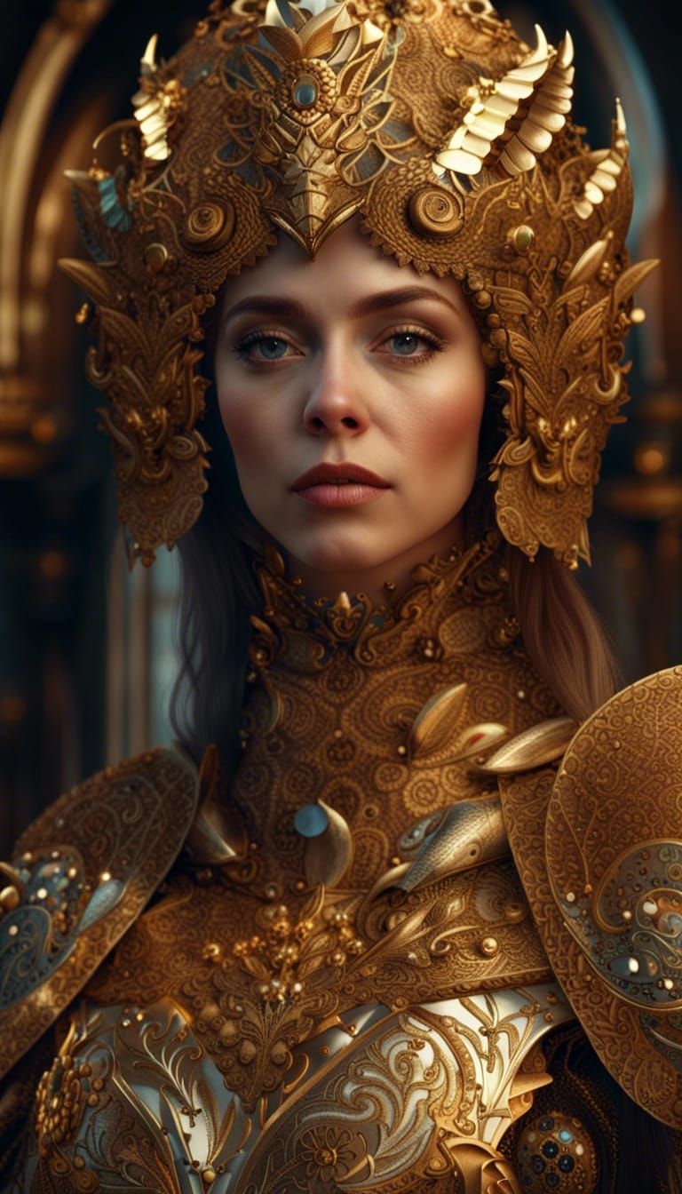 Lady in Golden Armour: Hyperdetailed Gothic Rendering