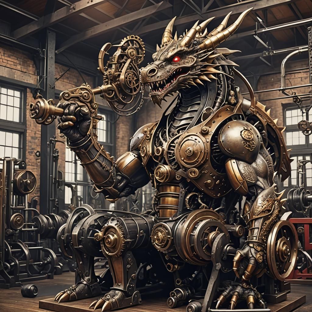 Steampunk Dragons Bodybuilding in Gym