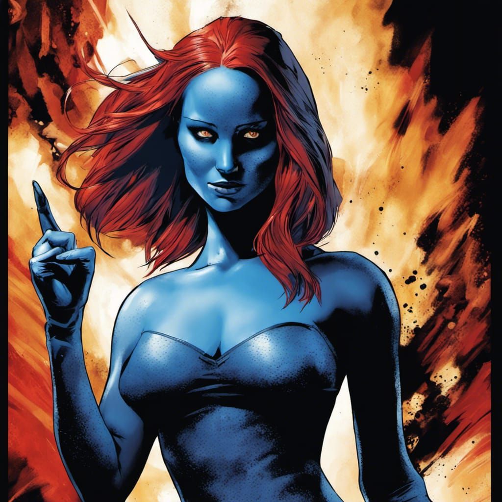 Mystique Raven with Blue Skin and Red Hair