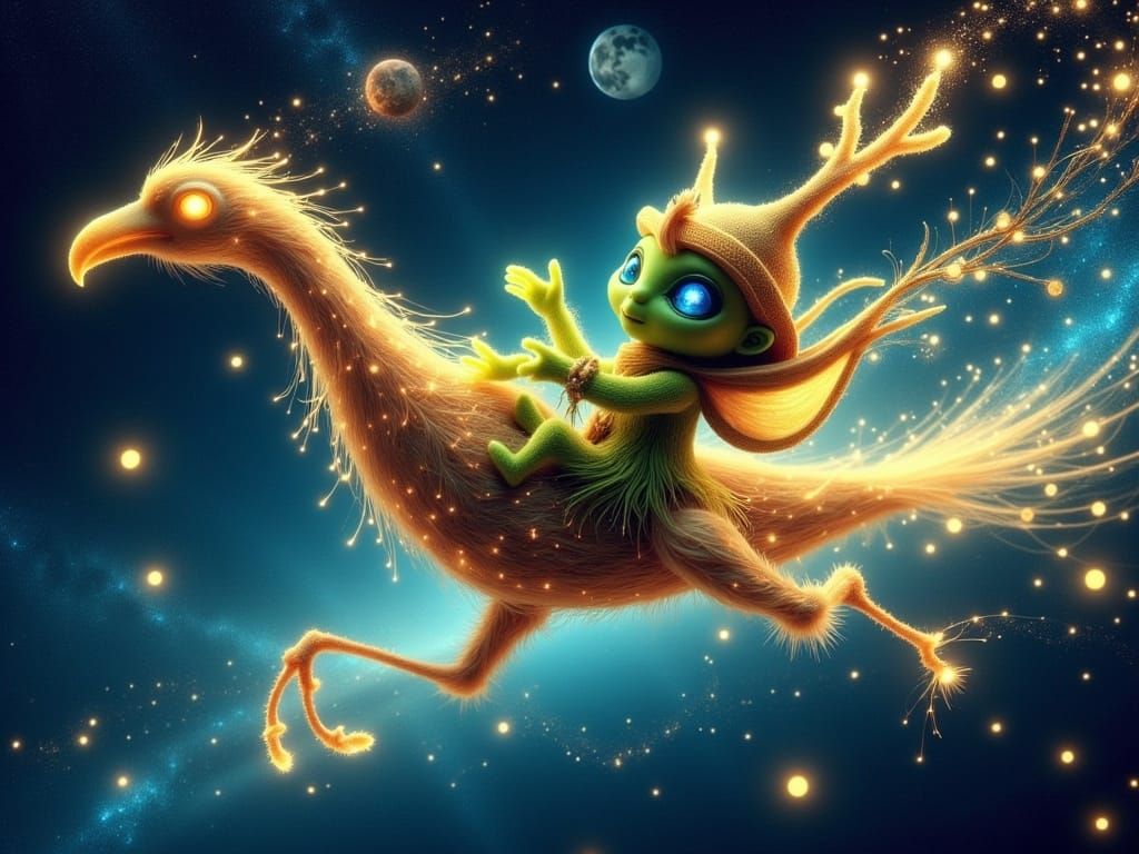 Cosmic Cowboy Alien Soars Through the Stars