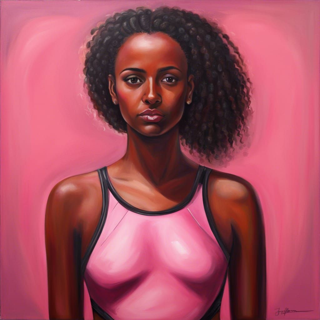 Ethiopian Beauty in Oil Painting with Pink Background