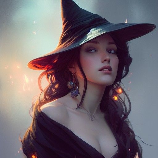 Beautiful Witch Portrait in Hyperdetailed Splash Art Style
