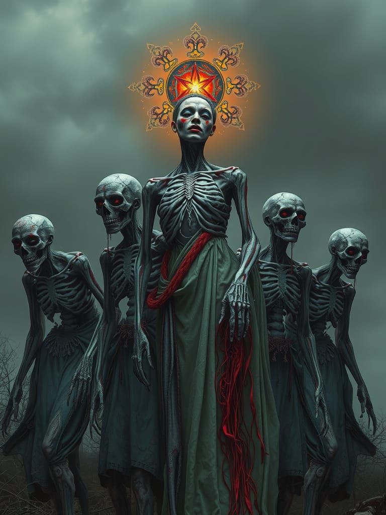 Zombies and Empress in Dark Realism Style