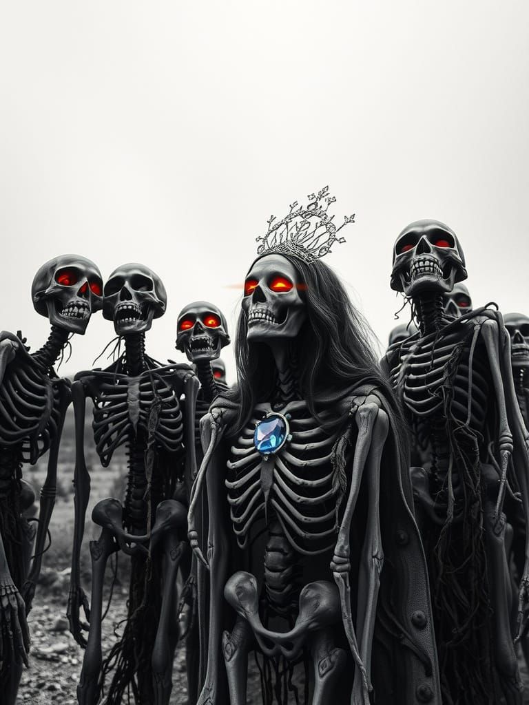 Zombies in Stark Monochrome Sky, Hyperrealistic Details