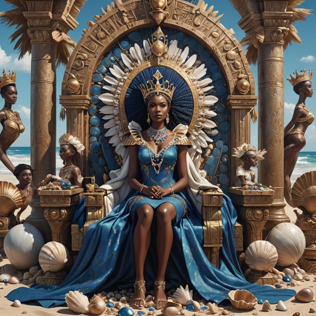 African Queen and King on Shell Throne