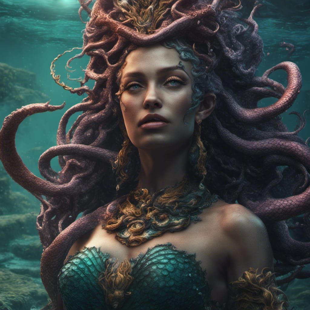 Detailed Medusa Mermaid in Fantasy Concept Art