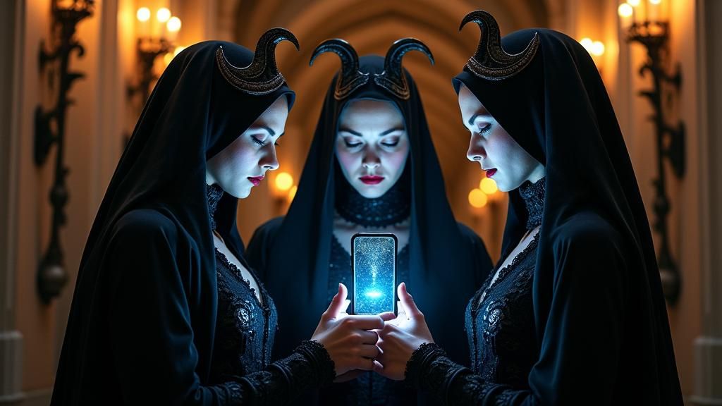 Witches at Academy Hold Magic Smartphone Mirror