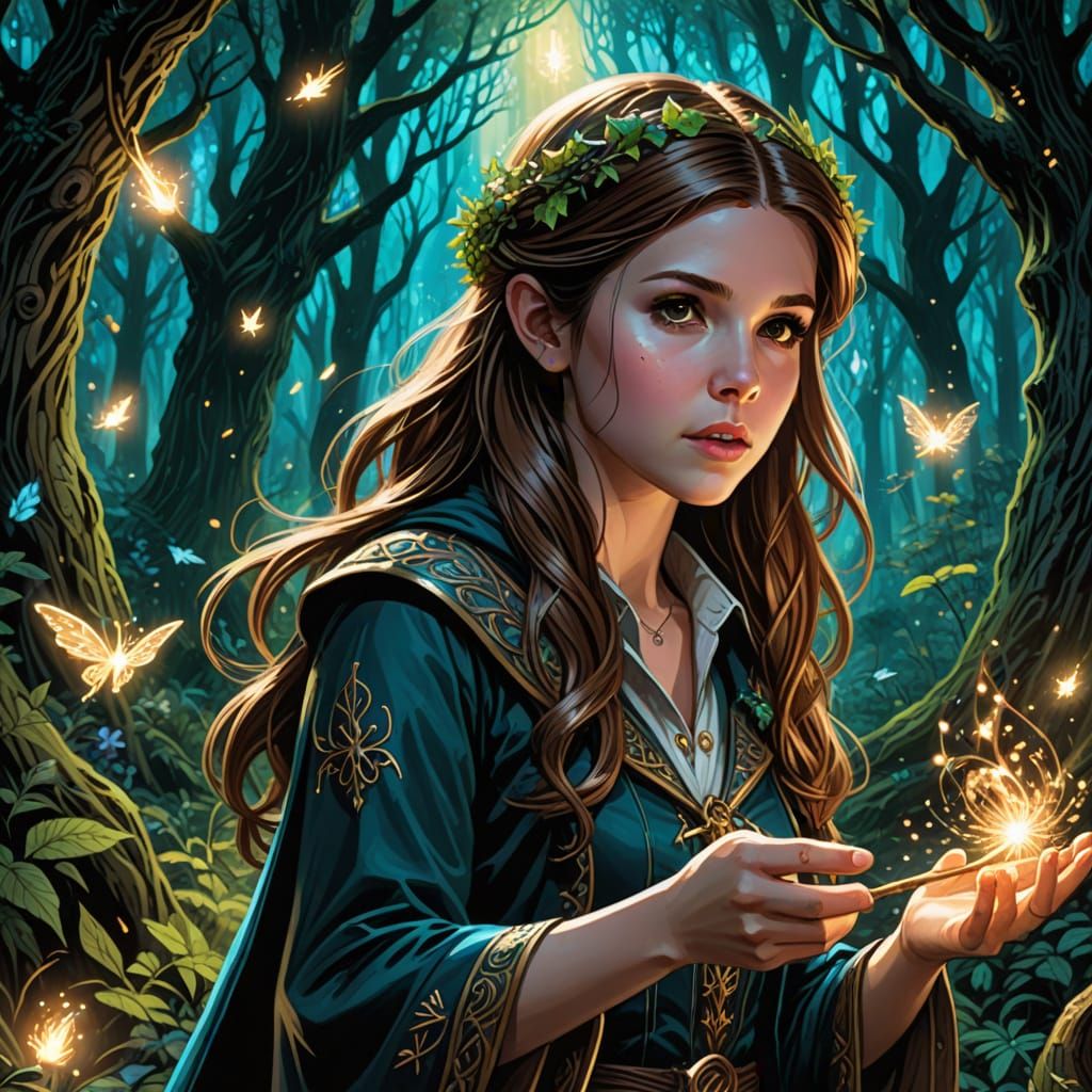 Faerie Wizard Casting Spell in Comic Book Art Style