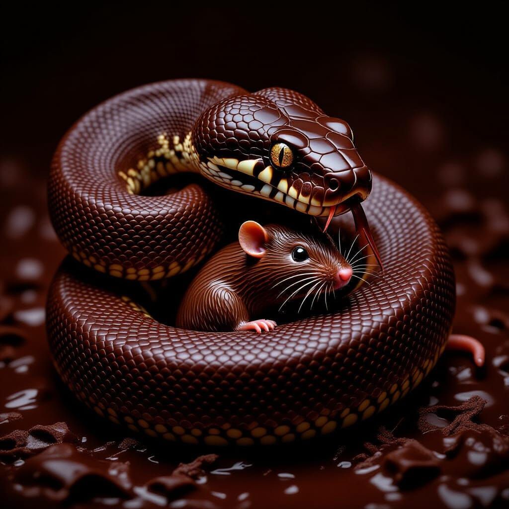 Hyperrealistic Chocolate Python Eating Chocolate Rat