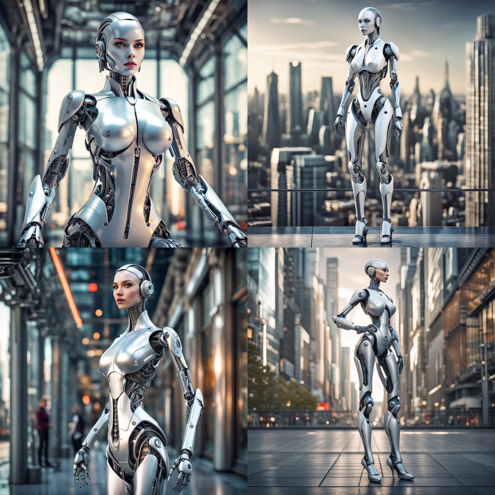 Futuristic AI Robot Woman in Cyberpunk City