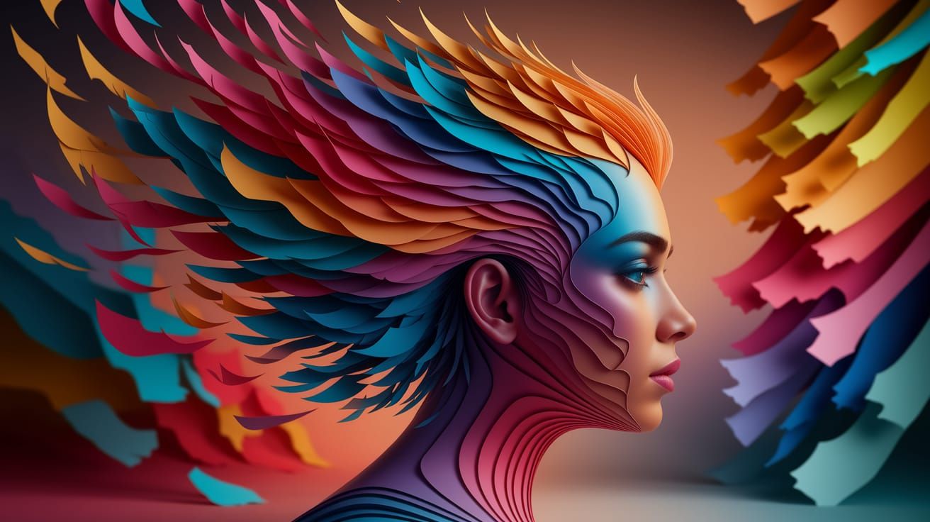 Whimsical Portrait of Colorful Swirling Papers in the Wind
