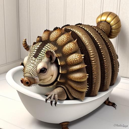 Armadillo Snail Hybrid Bath in Surreal Pixar Style