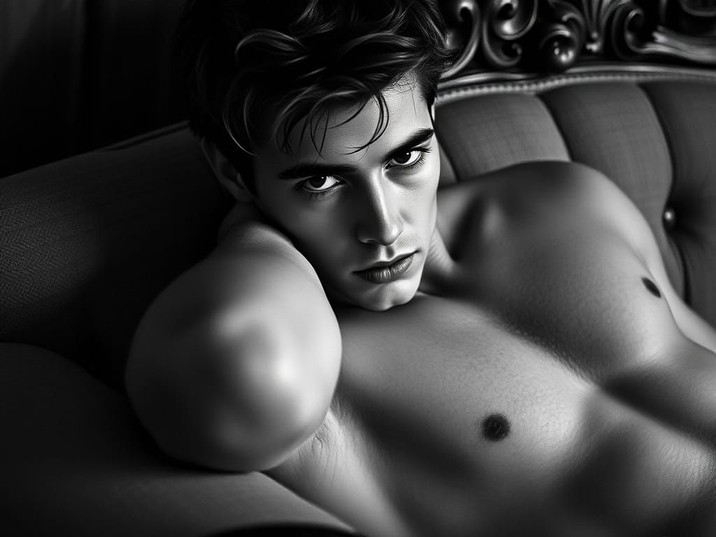 Elegant, Vintage-Style Portrait of a Strong-Jawed Young Man