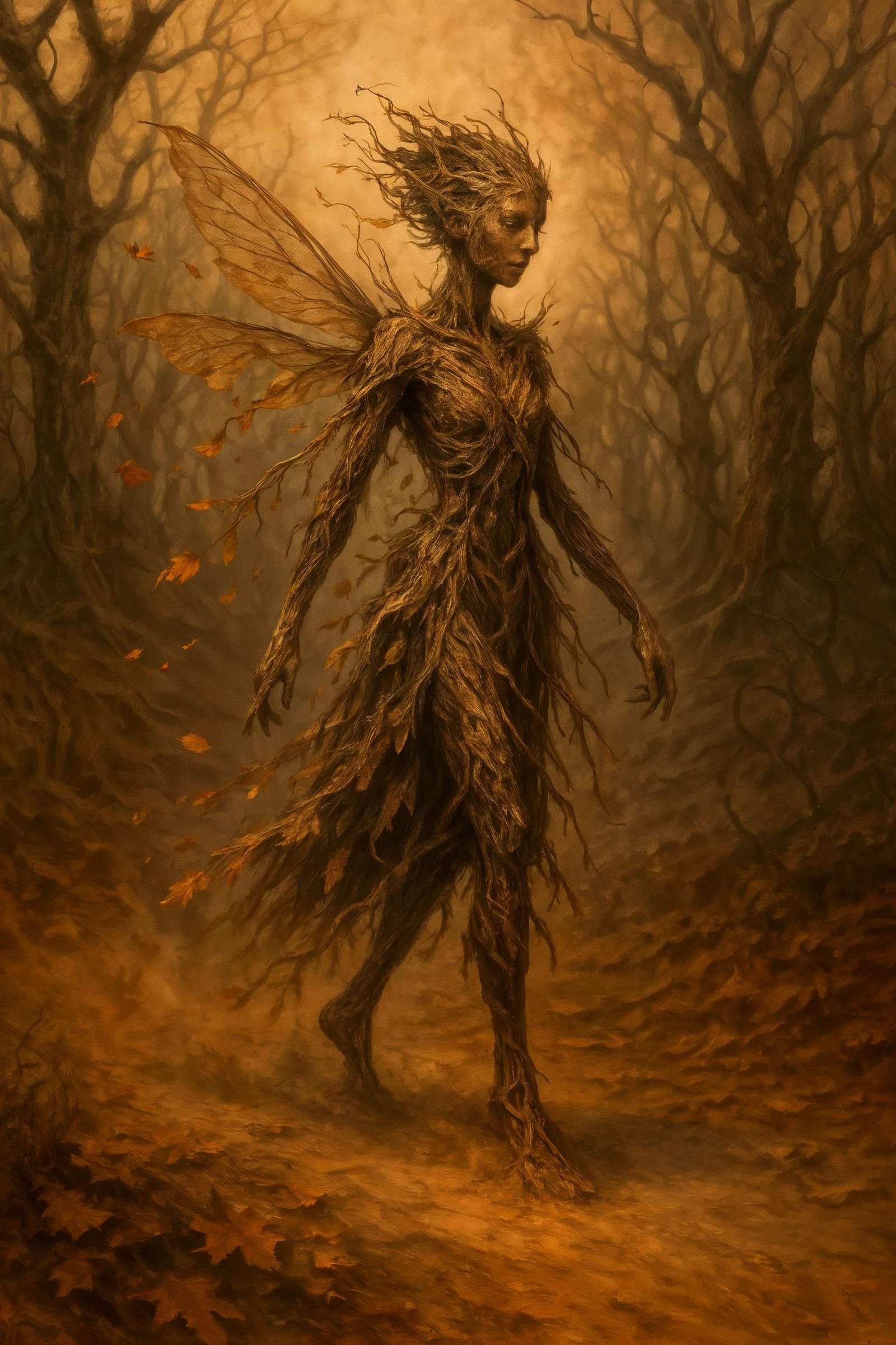 Ethereal Nature Spirit in Barren Forest, Digital Painting