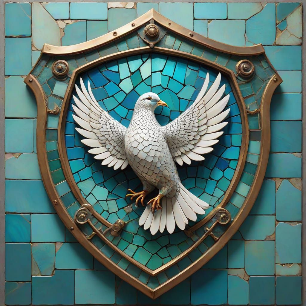 Medieval Shield with Dove in Vibrant Mosaic