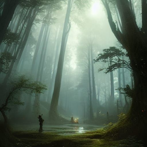 Fantasy Forest Journey in Dark Fantasy Style