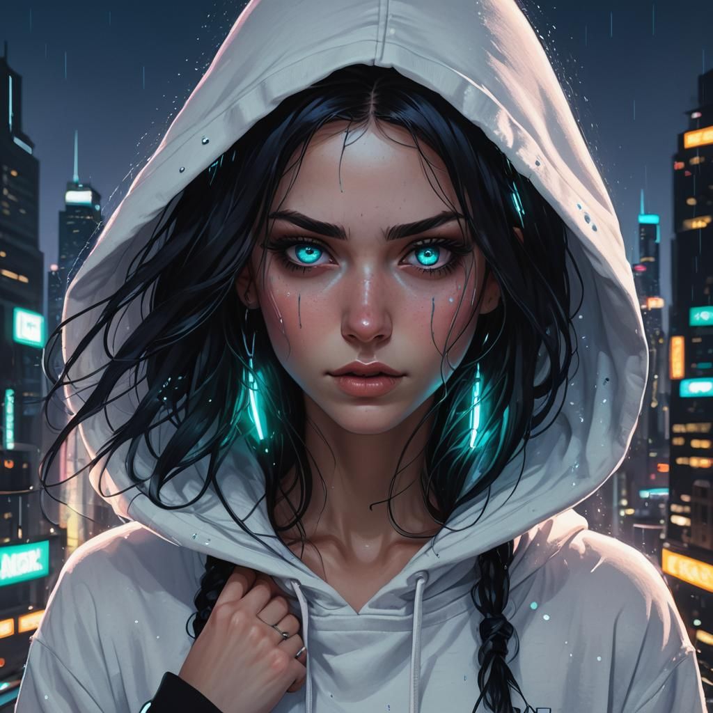 Girl with Piercings on Skyscraper in Dark Fantasy Style