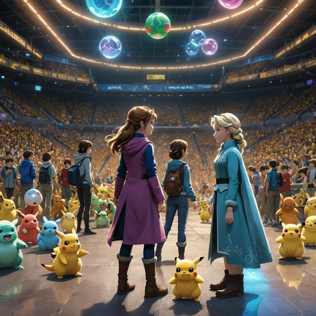 Belle and Elsa Face Off in Pokémon Anime Style