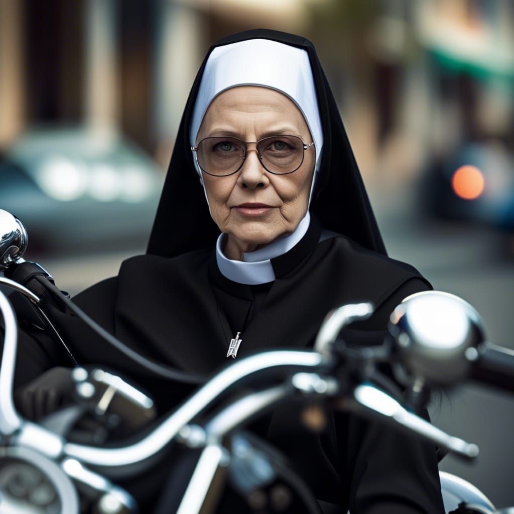 Catholic Nun Rides Harley on Highway
