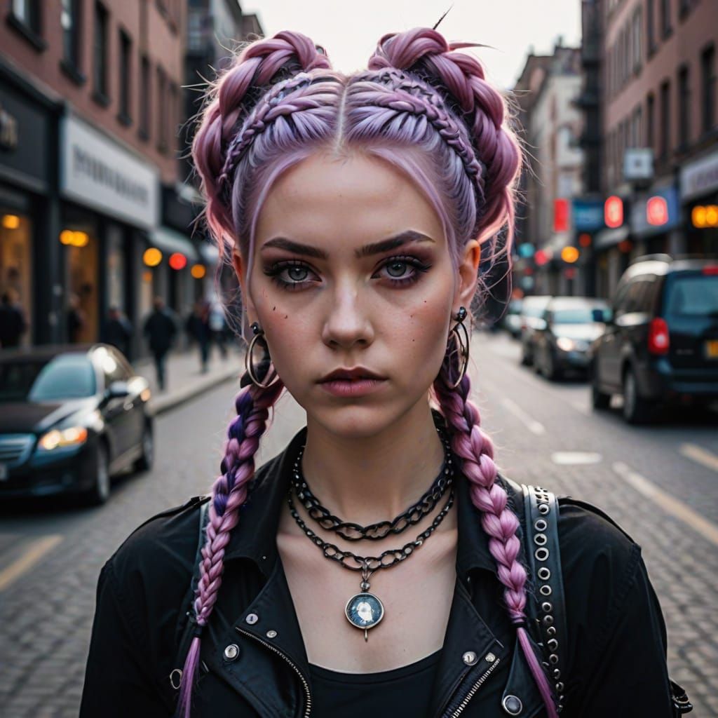 Pastel Goth Woman in Paparazzi Style Street Photography