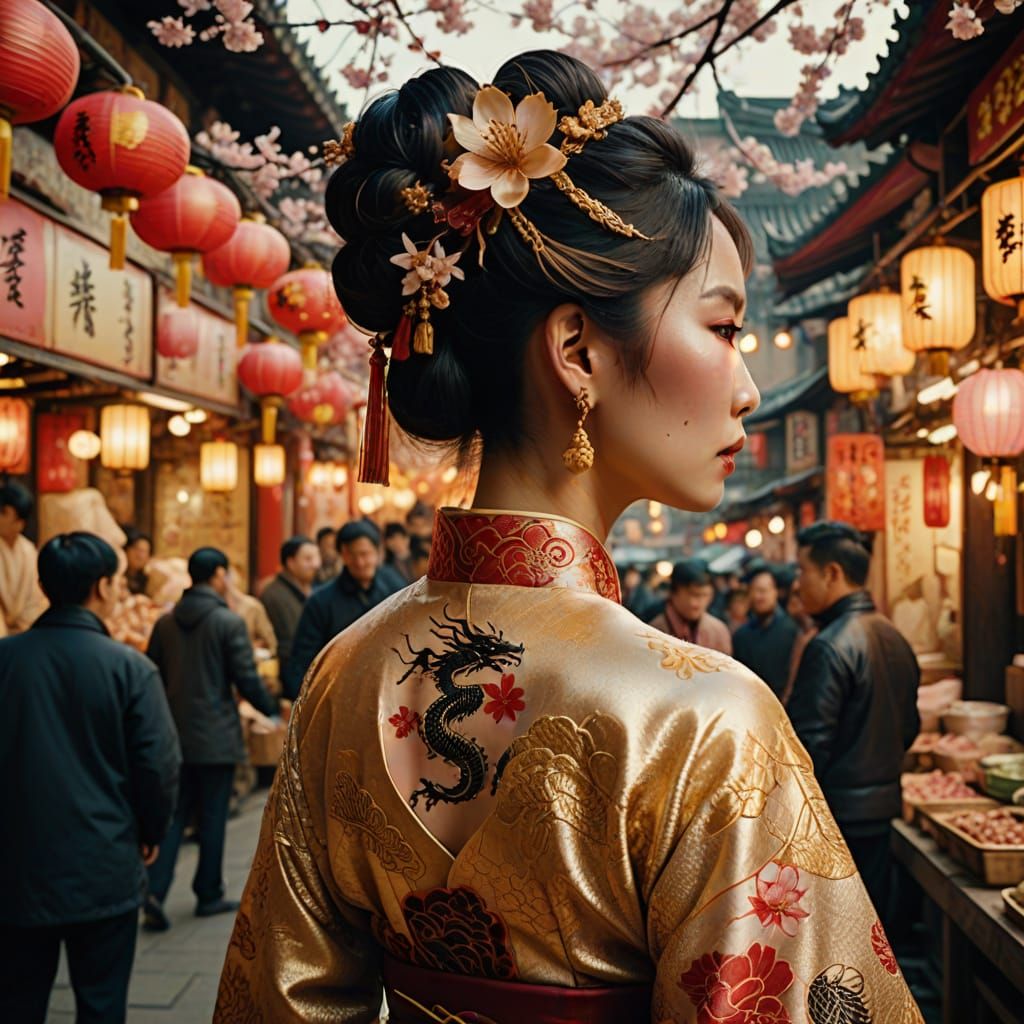 Ethereal Asian Pop Art Film Still in Wang Ping Style