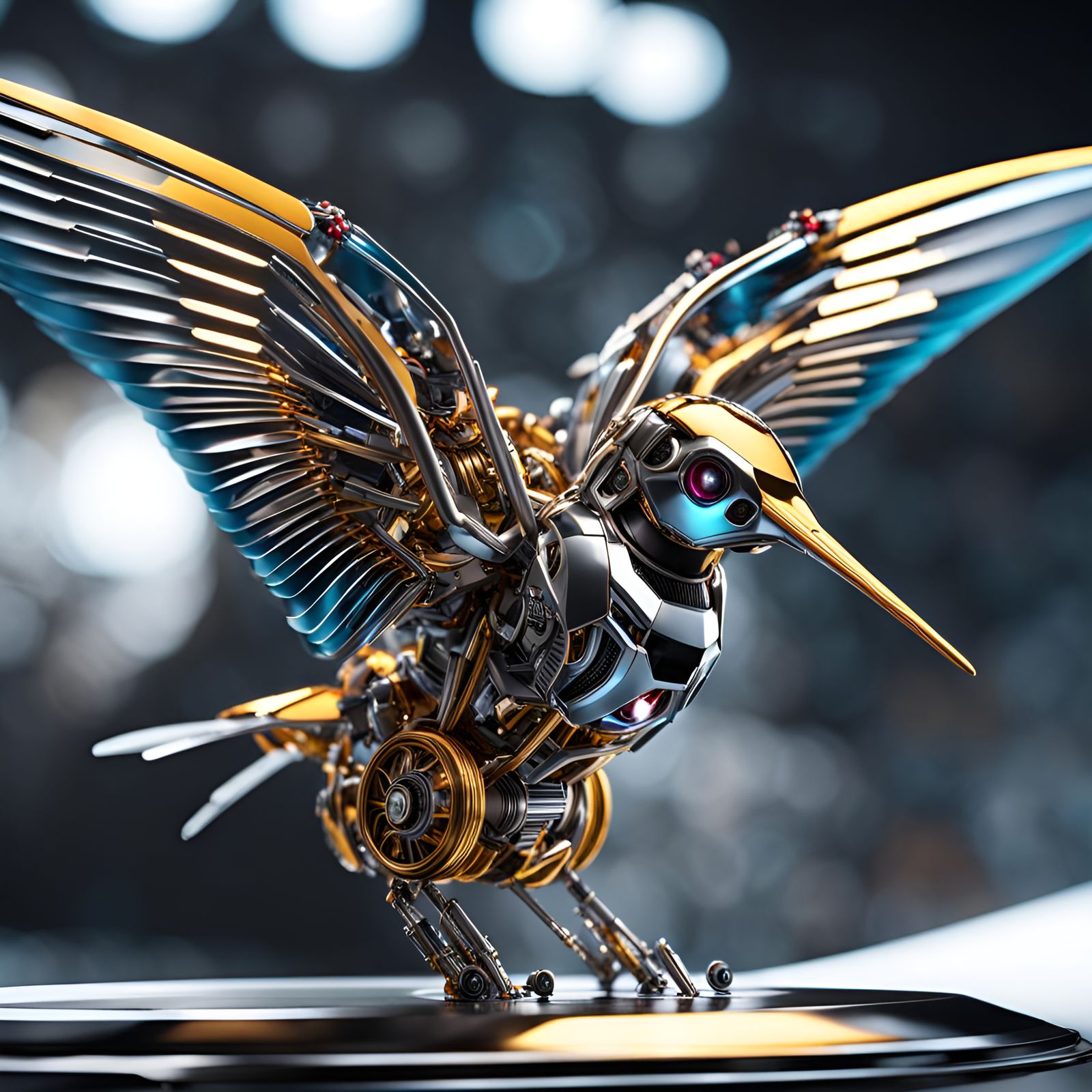 Futuristic Robotic Hummingbird in Airbrush and Ink Style