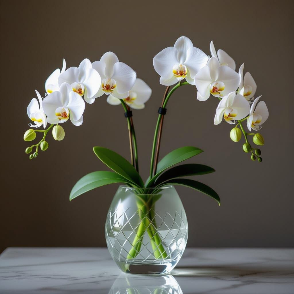 Elegant Glass Orchid Flower in Graal Vase