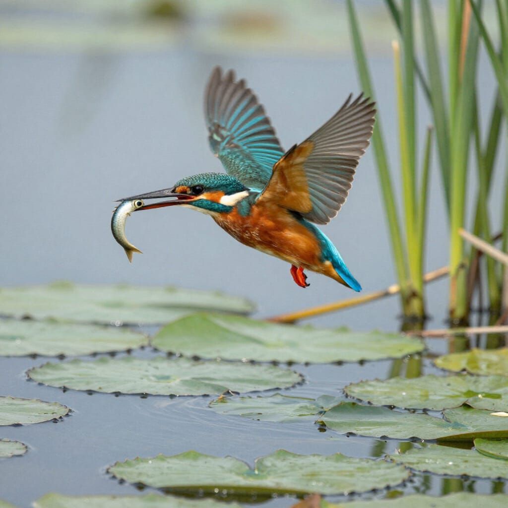 Kingfisher Mid-Dive in Monet Style