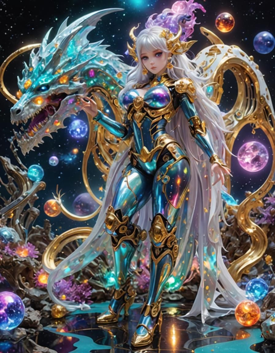 Rainbow Dragon Girl with Metal Skeleton