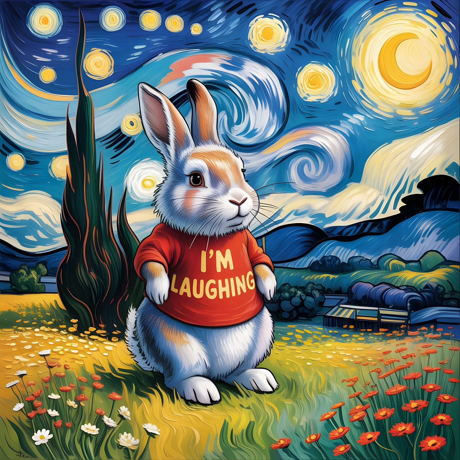 Starry Night Rabbit in Abstract Impressionism