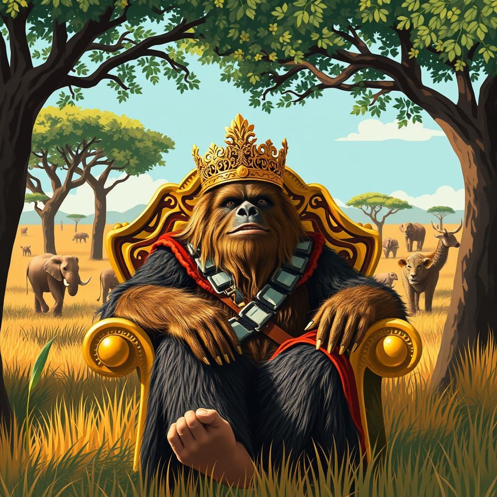 Chewbacca on Golden Throne in African Savanna