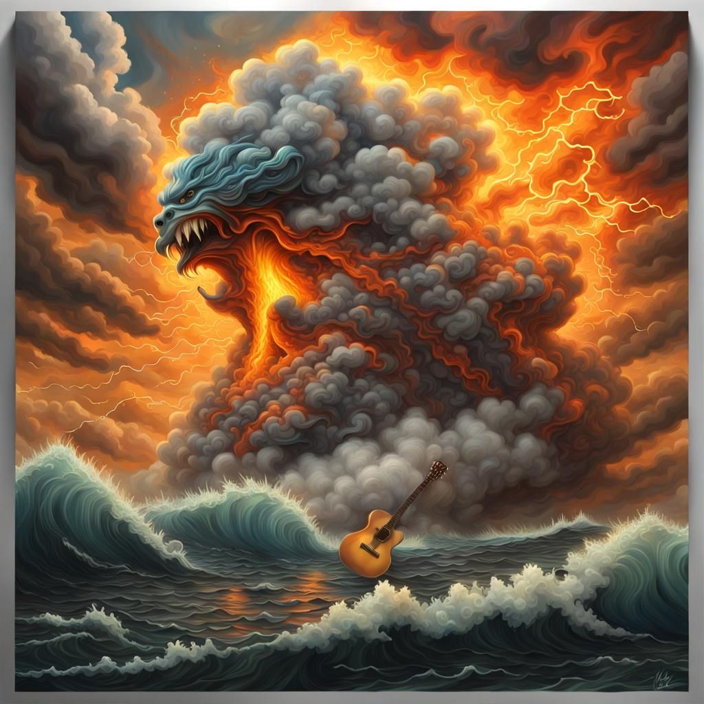 Monster Plays Guitar During Volcanic Eruption