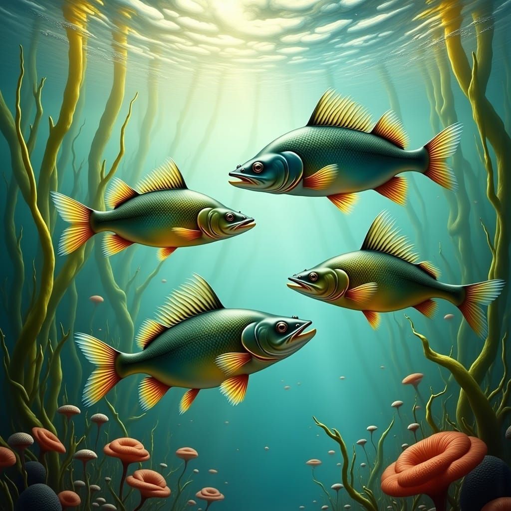 Underwater Harmony: Perch and Pike in Rothko-Gurney Style