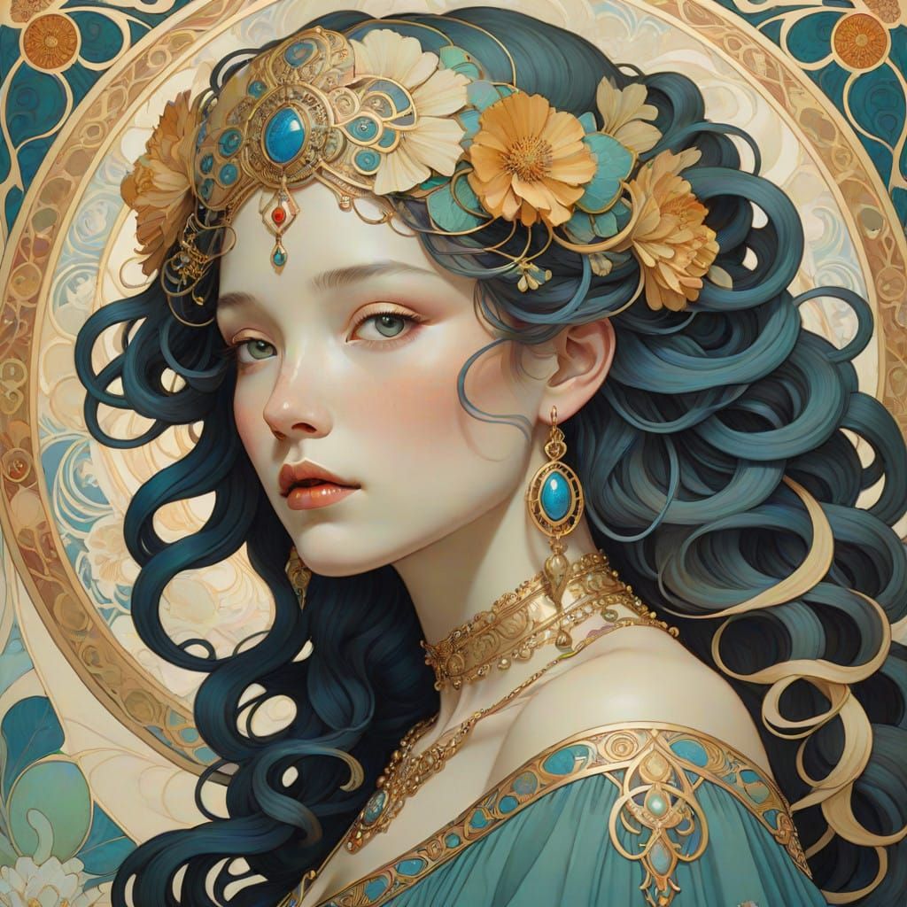 Art Nouveau Inspired Woman with Ornate Headdress