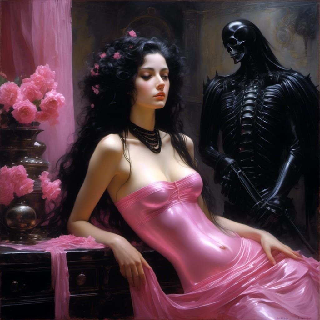 Sensual Spanish Noblewoman in Gothic Bedroom Oil Painting