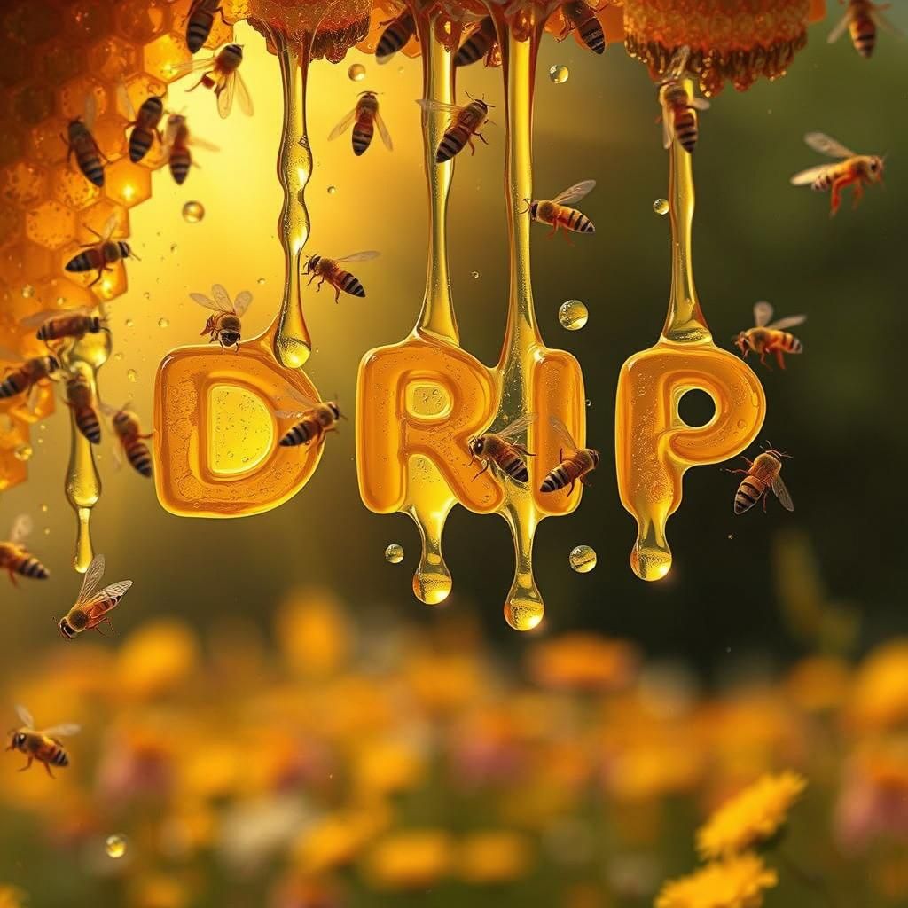 Surreal Honey Drip Word with Bees