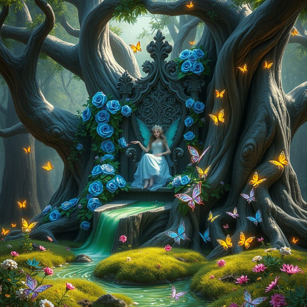 Majestic Ancient Oak Throne for the Fairy Queen in an Enchan...