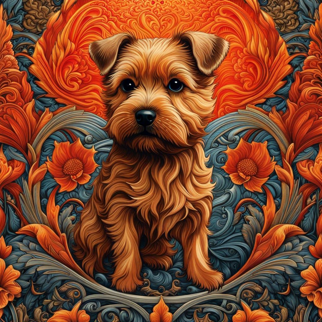 Fiery Norfolk Terrier in Japanese Style