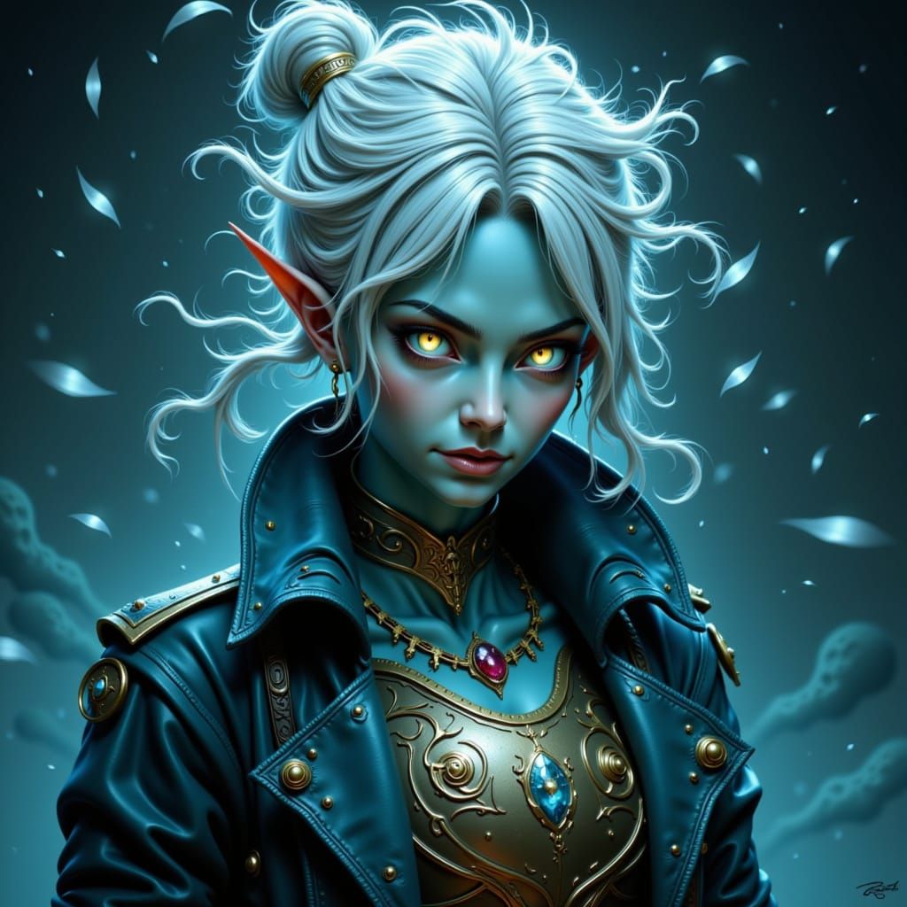 Air Genasi Pirate Woman with Ice Blue Eyes