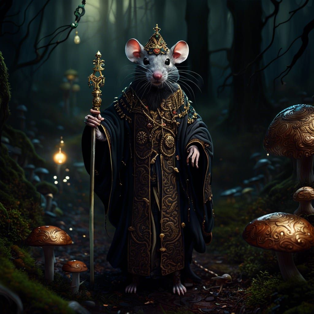 Rat Priest Wandering in a Forest, Fantasy Art