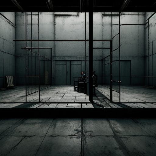 Two Men Confined in Realistic Prison Cells