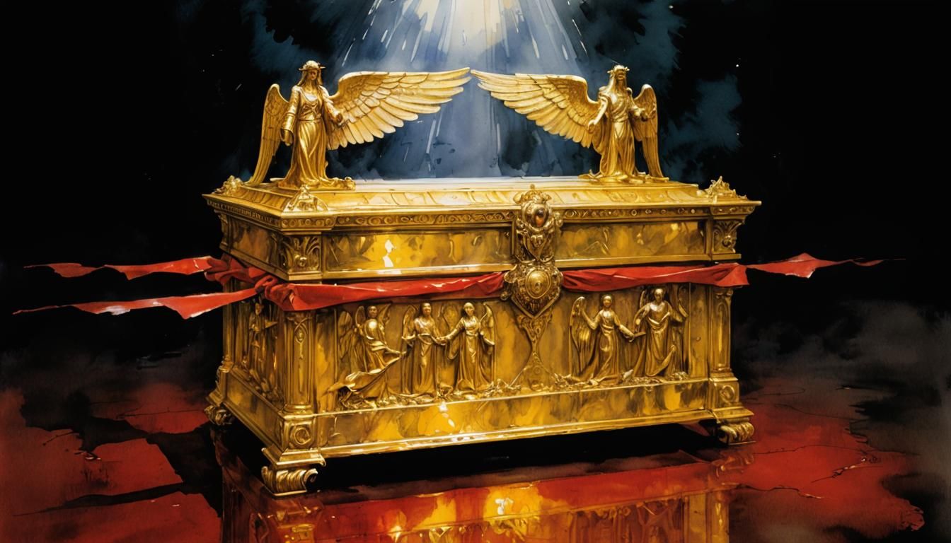 Golden Ark of Covenant in Watercolor Style