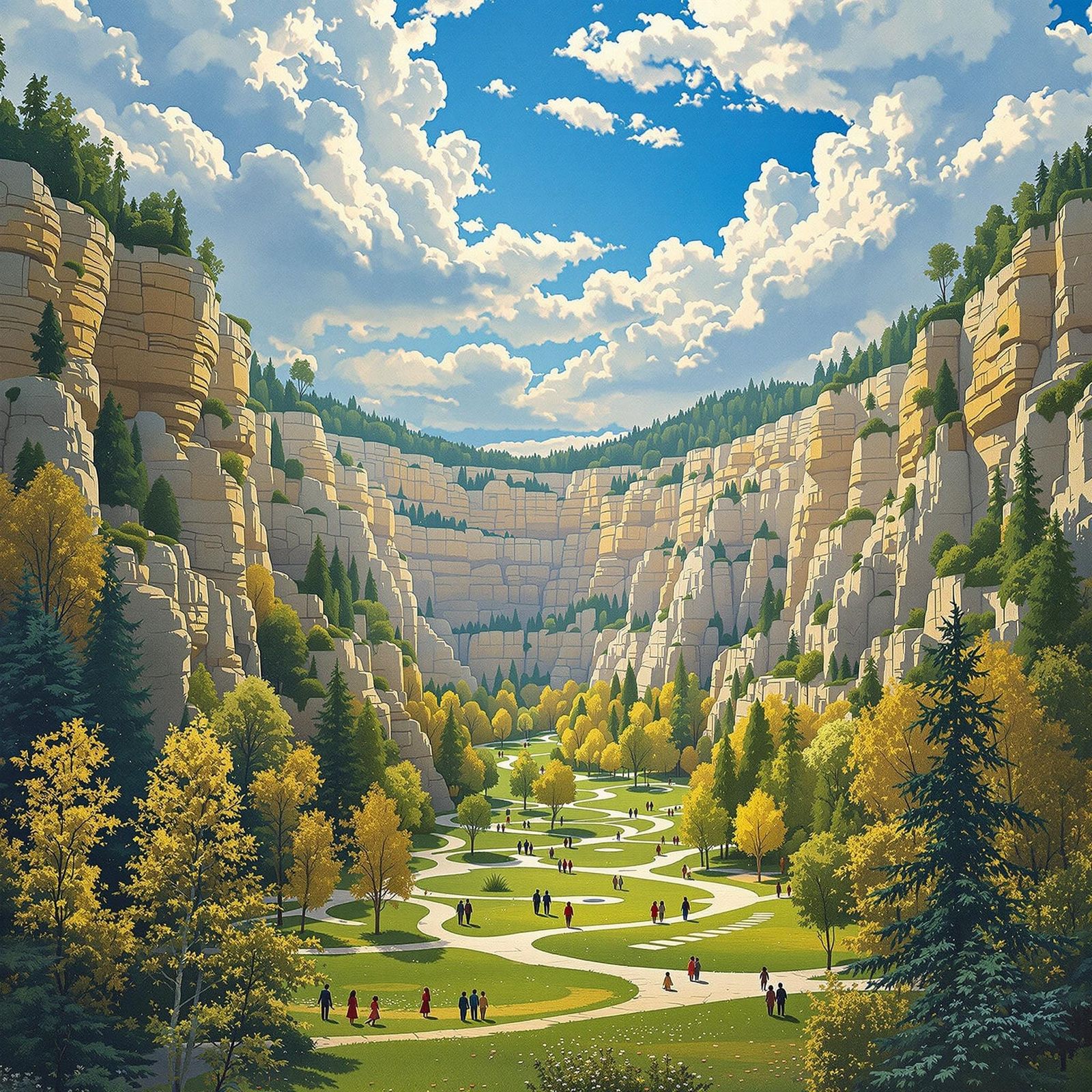 Park in Limestone Quarry, Art Nouveau Illustration