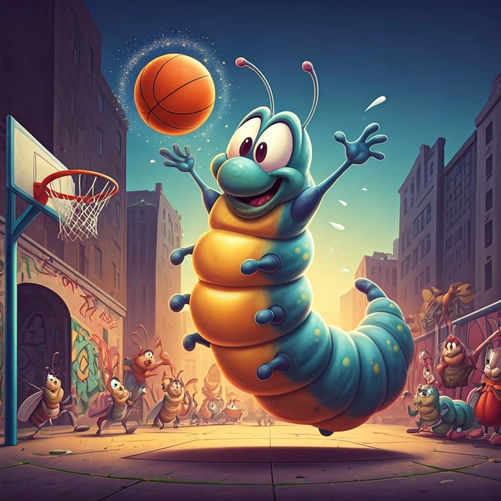 Cartoon Caterpillar's Looney Tunes Basketball Slam Dunk