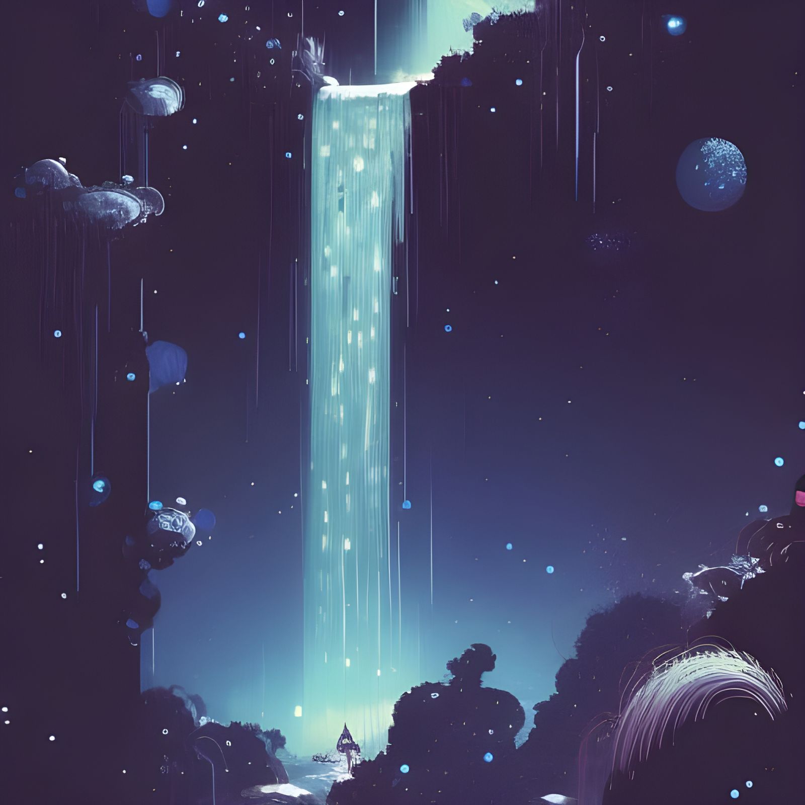 Cosmic Waterfall in Outer Space Digital Painting