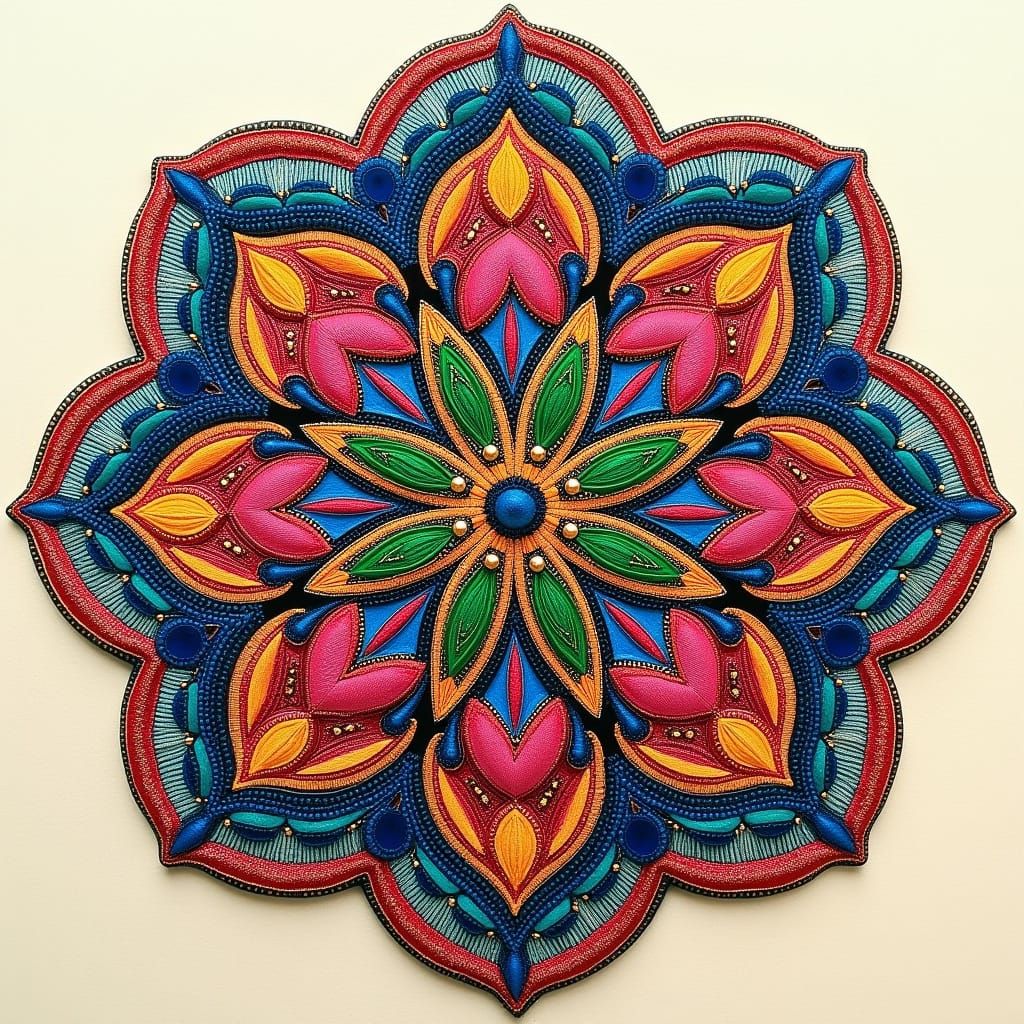 Vibrant Rangoli Pattern in Dark Art Style