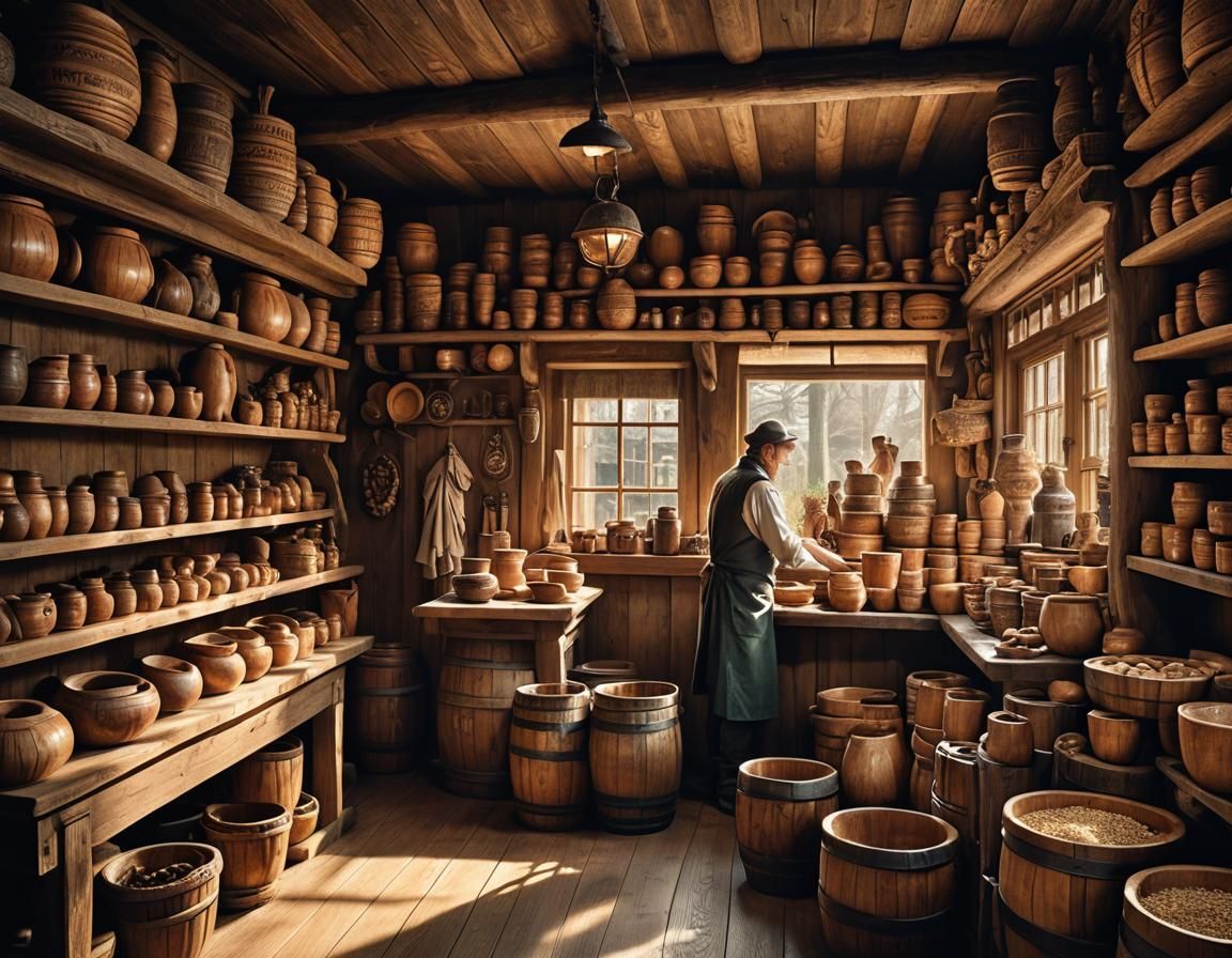 Cozy Rustic Shop Interior in Golden Hour Light