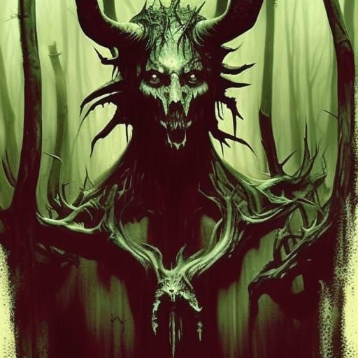 Eldritch Goat Beast in Dark Gothic Forest