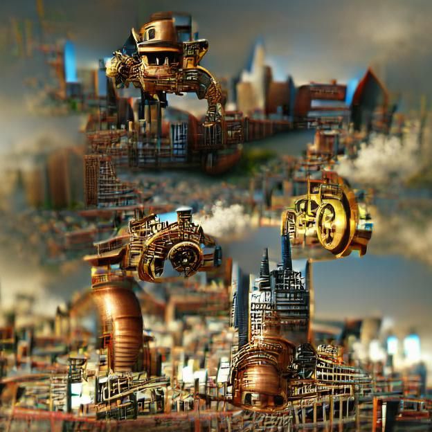 Detailed 8K 3D Steampunk Cityscape